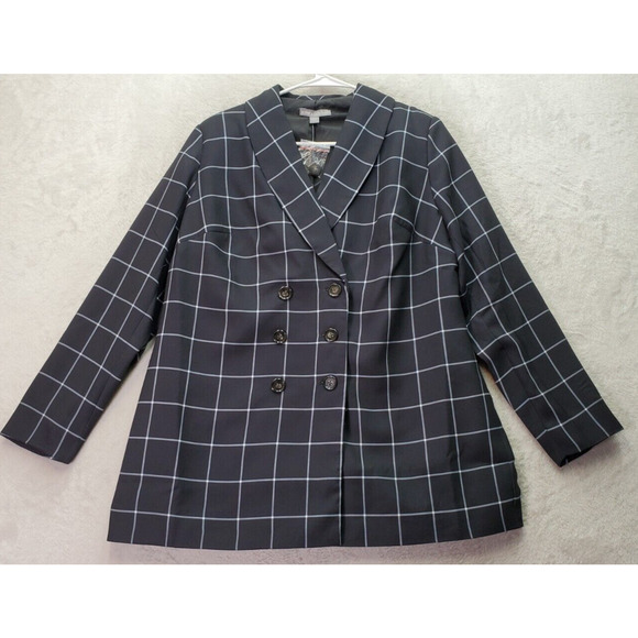 Jessica London Blazer Jacket Womens Size 12W Multi Check Double Breasted Button‎ - Picture 1 of 10
